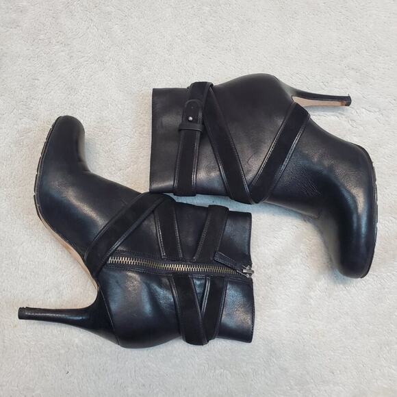 Cole Haan Nike Air Black Leather Strappy Dressy Office Stiletto HIgh Heel Boot 7 - Picture 1 of 13